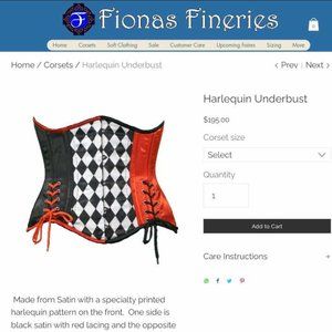 size 28 Harlequin Underbust Fiona's Fineries